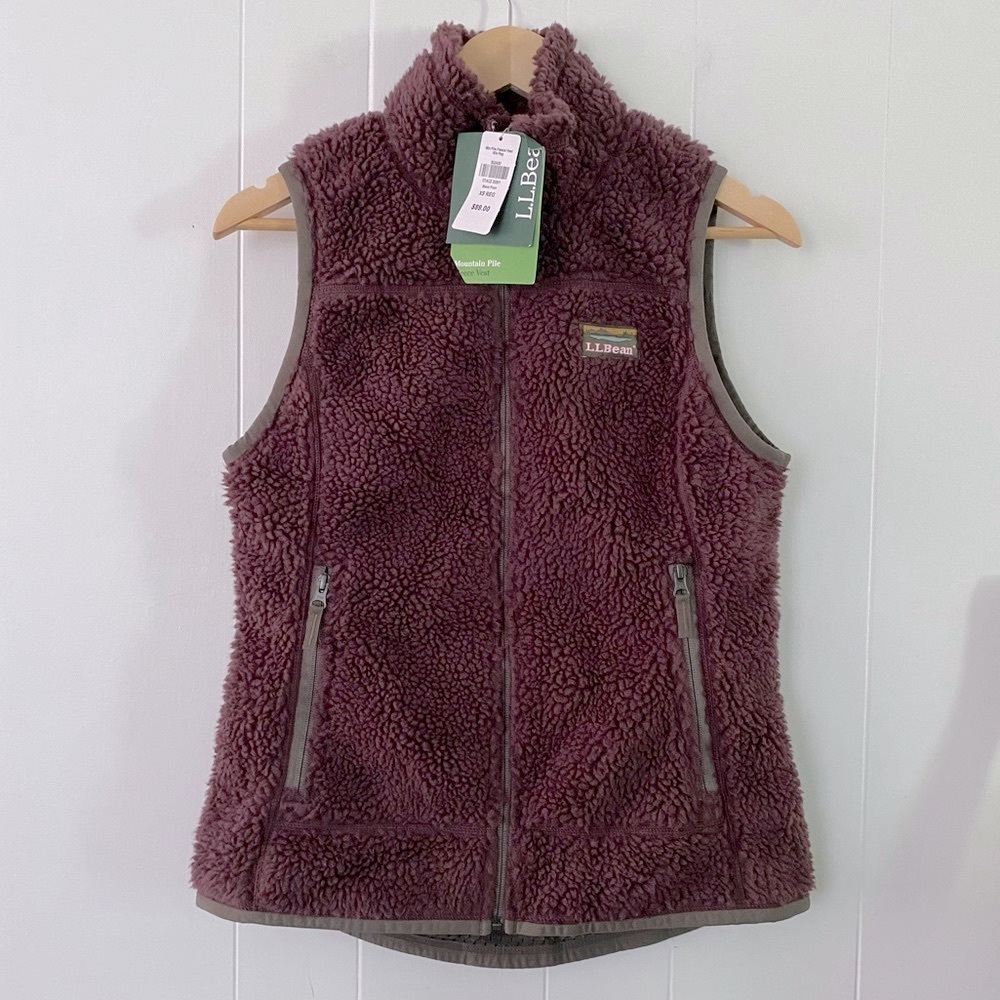 NWT LL Bean Mountain Pile Fleece Vest Sherpa Black Plum Purple Gorpcore Teddy